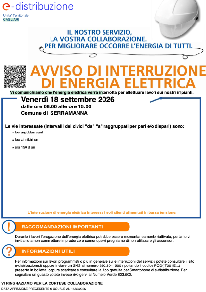 Interruzione energia elettrica 18 settembre 2026